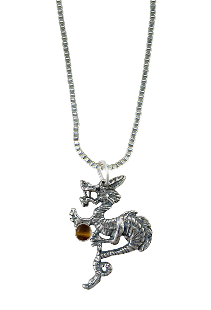 Sterling Silver Petite Dragon Pendant With Tiger Eye Sterling Silver Petite Dragon Pendant With Tiger Eye